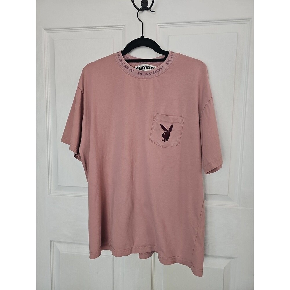 Pacsun x Playboy Pocket T-shirt Logo Collar Off Pink Large Y2k Streetwear